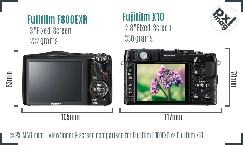 Fujifilm F800EXR vs Fujifilm X10 Screen and Viewfinder comparison