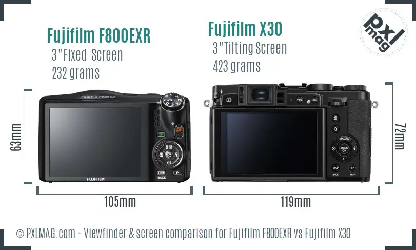 Fujifilm F800EXR vs Fujifilm X30 Screen and Viewfinder comparison