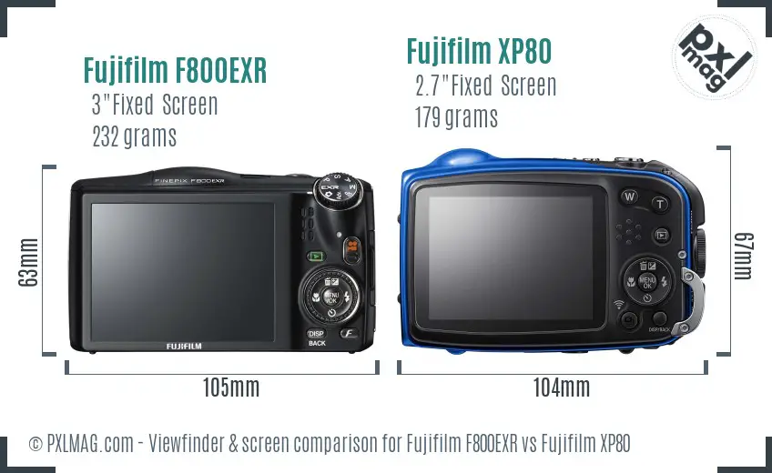 Fujifilm F800EXR vs Fujifilm XP80 Screen and Viewfinder comparison