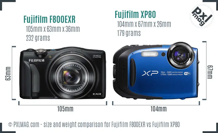 Fujifilm F800EXR vs Fujifilm XP80 size comparison