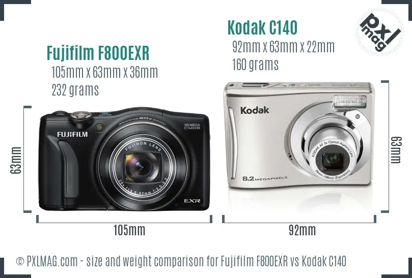 Fujifilm F800EXR vs Kodak C140 size comparison