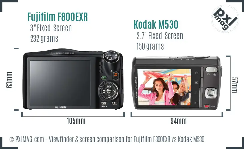 Fujifilm F800EXR vs Kodak M530 Screen and Viewfinder comparison