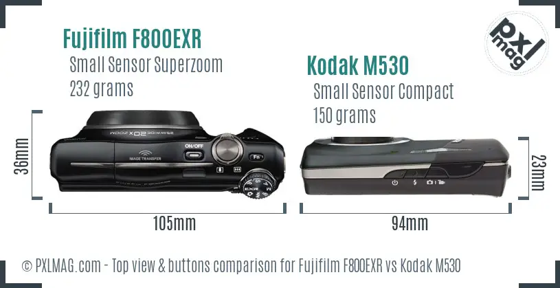 Fujifilm F800EXR vs Kodak M530 top view buttons comparison