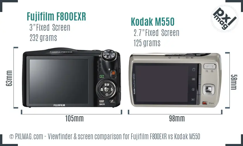 Fujifilm F800EXR vs Kodak M550 Screen and Viewfinder comparison