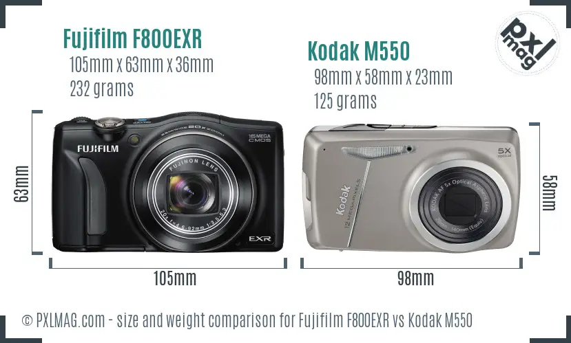 Fujifilm F800EXR vs Kodak M550 size comparison