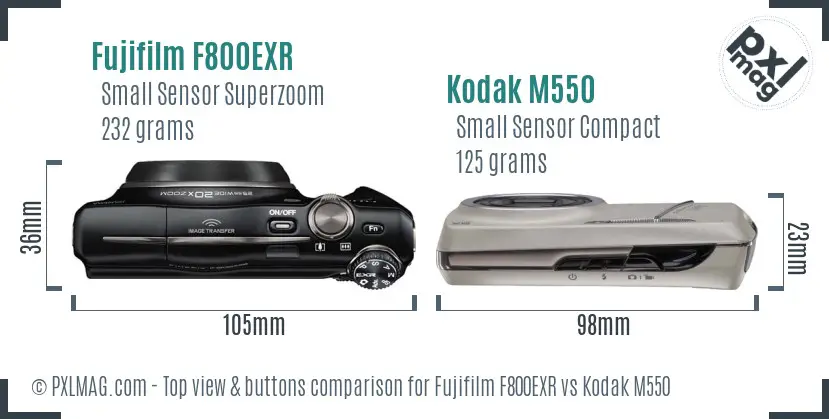 Fujifilm F800EXR vs Kodak M550 top view buttons comparison