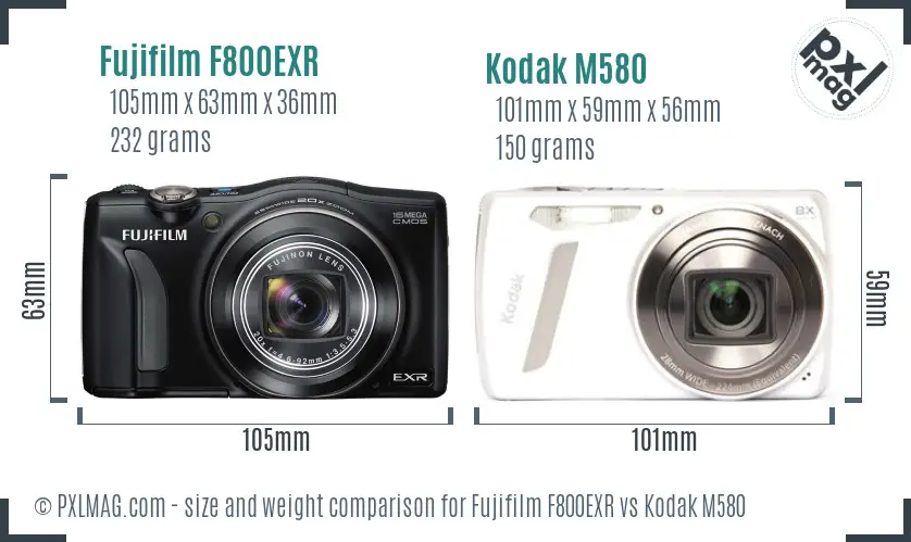 Fujifilm F800EXR vs Kodak M580 size comparison