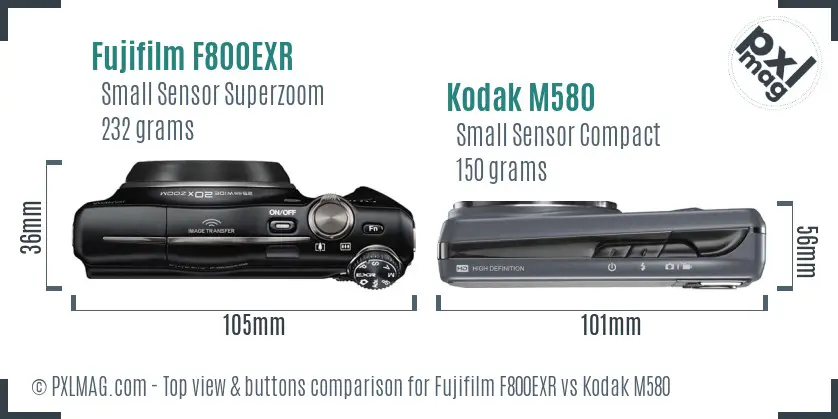 Fujifilm F800EXR vs Kodak M580 top view buttons comparison