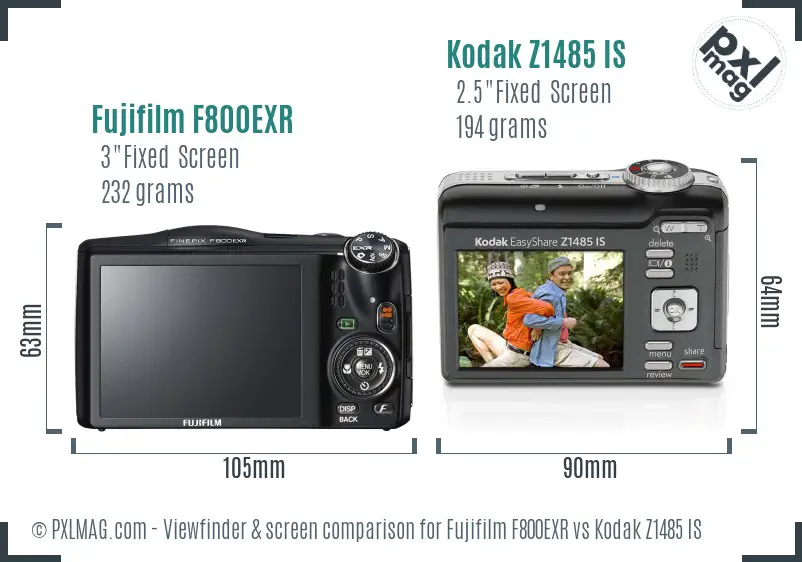 Fujifilm F800EXR vs Kodak Z1485 IS Screen and Viewfinder comparison