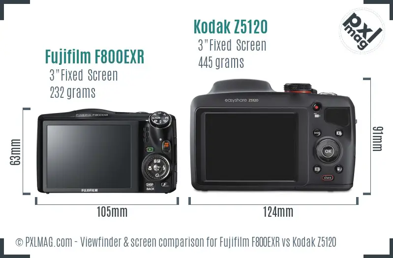 Fujifilm F800EXR vs Kodak Z5120 Screen and Viewfinder comparison