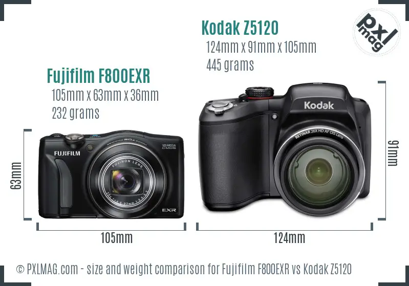 Fujifilm F800EXR vs Kodak Z5120 size comparison