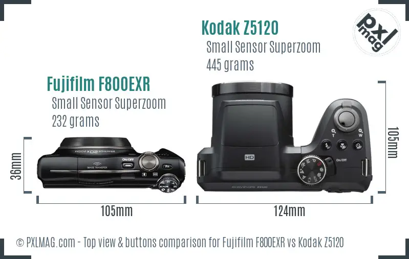 Fujifilm F800EXR vs Kodak Z5120 top view buttons comparison