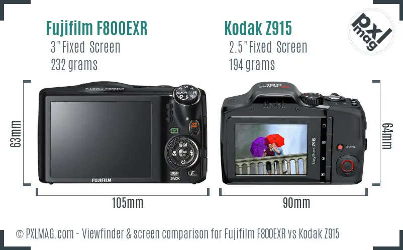 Fujifilm F800EXR vs Kodak Z915 Screen and Viewfinder comparison