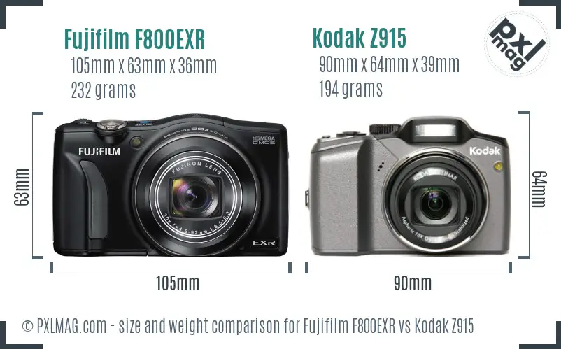 Fujifilm F800EXR vs Kodak Z915 size comparison Fujifilm F800EXR vs Kodak Z915 size comparison