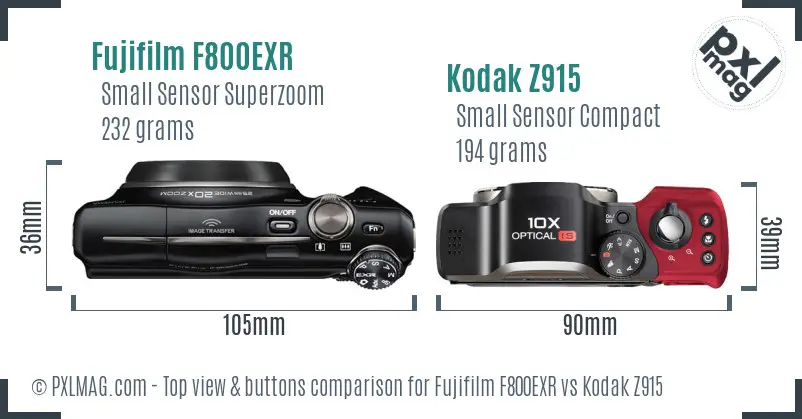 Fujifilm F800EXR vs Kodak Z915 top view buttons comparison