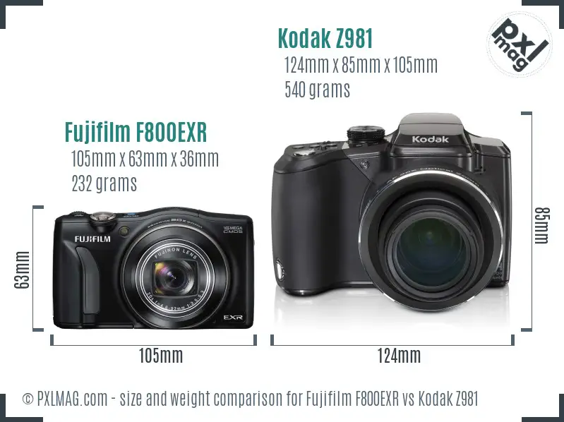 Fujifilm F800EXR vs Kodak Z981 size comparison