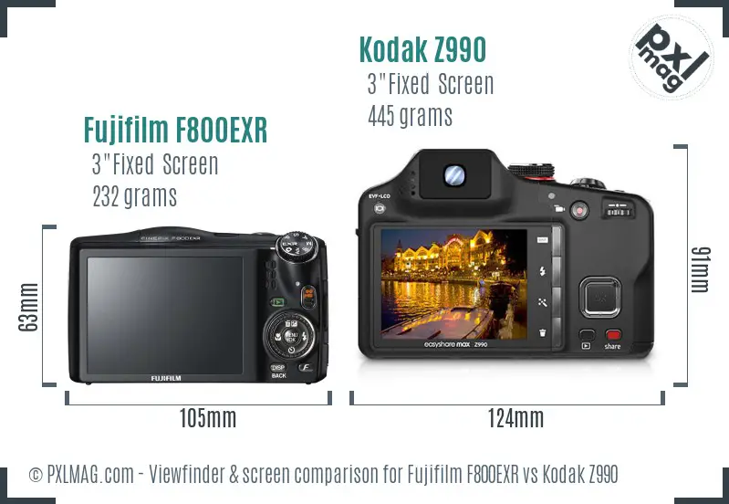 Fujifilm F800EXR vs Kodak Z990 Screen and Viewfinder comparison