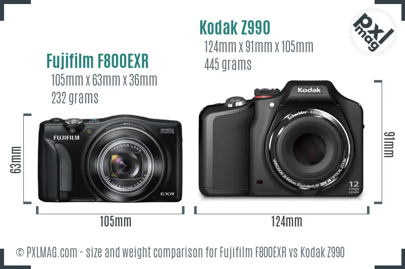 Fujifilm F800EXR vs Kodak Z990 size comparison