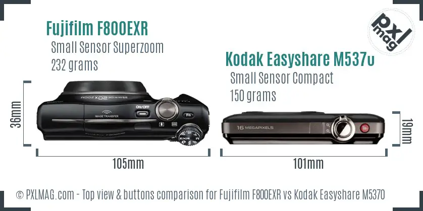 Fujifilm F800EXR vs Kodak Easyshare M5370 top view buttons comparison Fujifilm F800EXR vs Kodak Easyshare M5370 top view buttons comparison