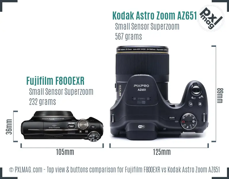 Fujifilm F800EXR vs Kodak Astro Zoom AZ651 top view buttons comparison