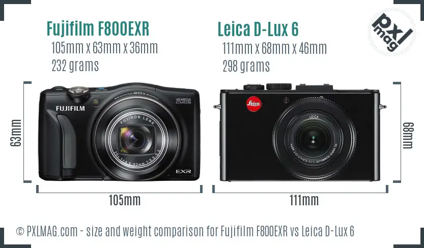 Fujifilm F800EXR vs Leica D-Lux 6 size comparison