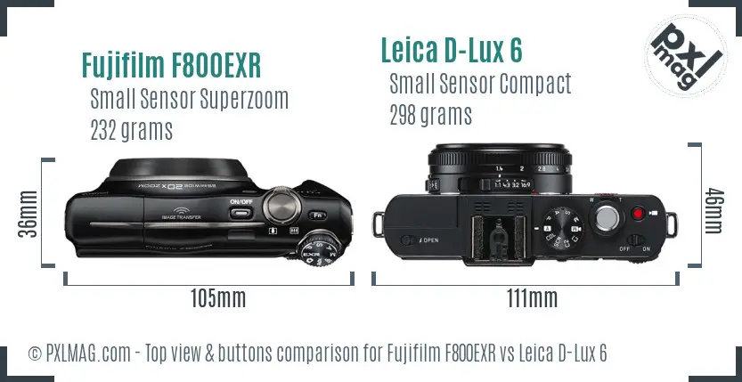 Fujifilm F800EXR vs Leica D-Lux 6 top view buttons comparison