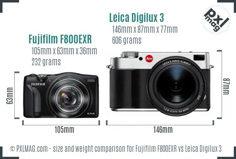 Fujifilm F800EXR vs Leica Digilux 3 size comparison