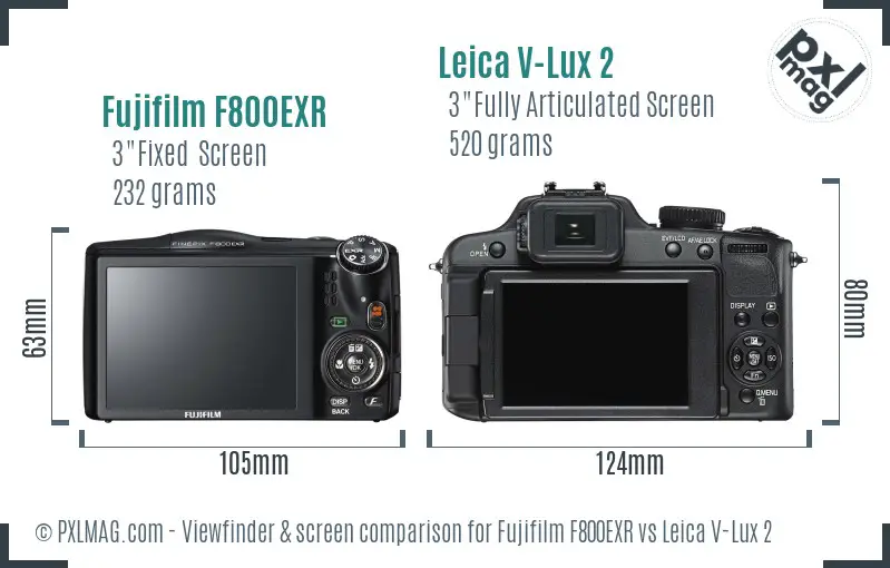 Fujifilm F800EXR vs Leica V-Lux 2 Screen and Viewfinder comparison