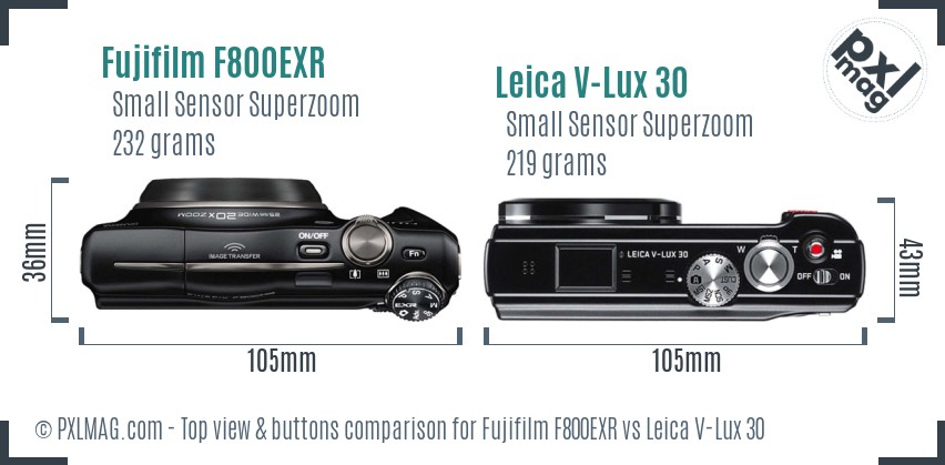 Fujifilm F800EXR vs Leica V-Lux 30 top view buttons comparison