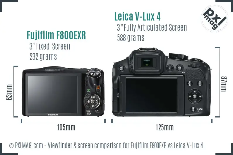 Fujifilm F800EXR vs Leica V-Lux 4 Screen and Viewfinder comparison