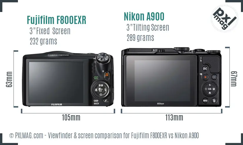 Fujifilm F800EXR vs Nikon A900 Screen and Viewfinder comparison