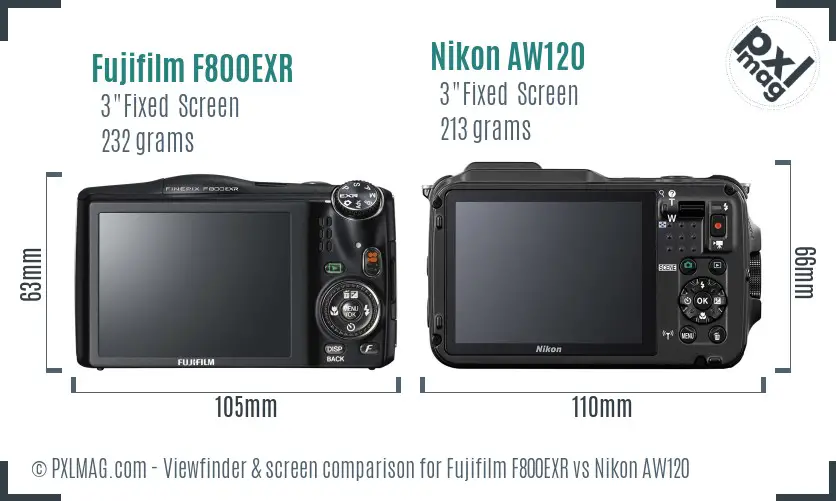 Fujifilm F800EXR vs Nikon AW120 Screen and Viewfinder comparison