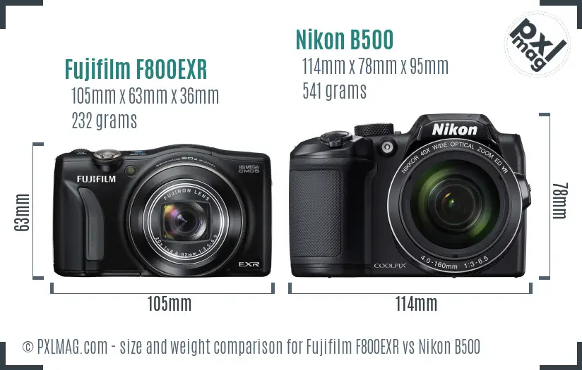 Fujifilm F800EXR vs Nikon B500 size comparison