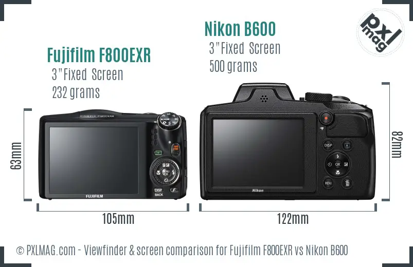 Fujifilm F800EXR vs Nikon B600 Screen and Viewfinder comparison Fujifilm F800EXR vs Nikon B600 Screen and Viewfinder comparison