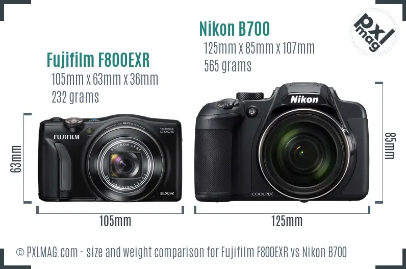 Fujifilm F800EXR vs Nikon B700 size comparison