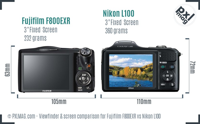 Fujifilm F800EXR vs Nikon L100 Screen and Viewfinder comparison