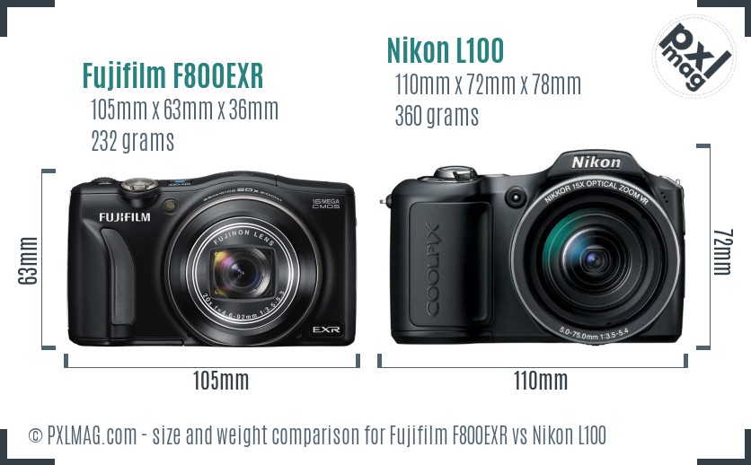 Fujifilm F800EXR vs Nikon L100 size comparison Fujifilm F800EXR vs Nikon L100 size comparison