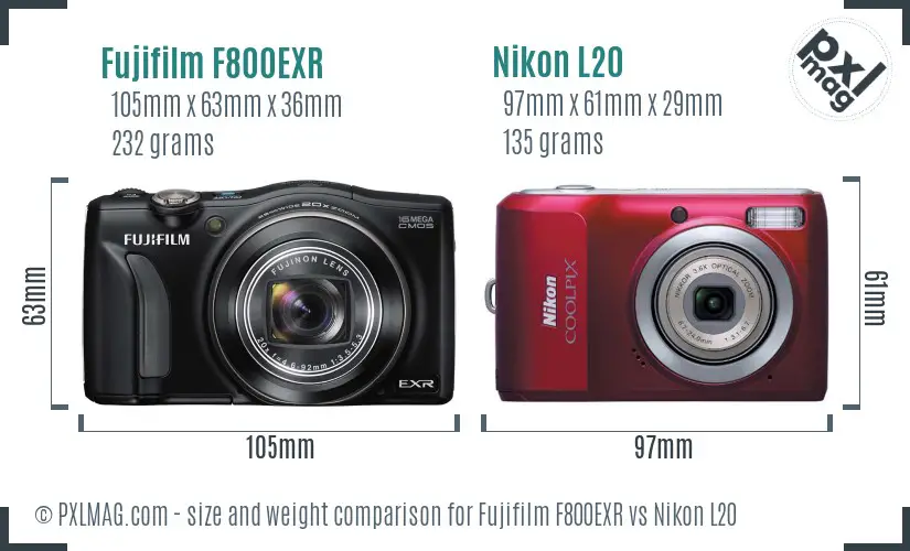 Fujifilm F800EXR vs Nikon L20 size comparison Fujifilm F800EXR vs Nikon L20 size comparison