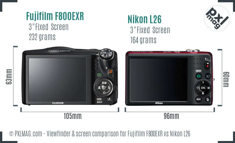 Fujifilm F800EXR vs Nikon L26 Screen and Viewfinder comparison