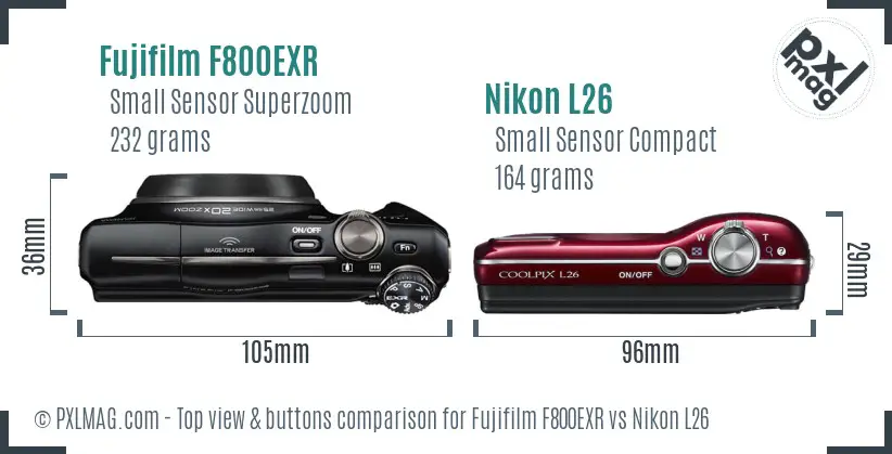 Fujifilm F800EXR vs Nikon L26 top view buttons comparison