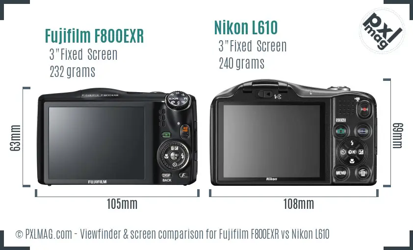 Fujifilm F800EXR vs Nikon L610 Screen and Viewfinder comparison Fujifilm F800EXR vs Nikon L610 Screen and Viewfinder comparison