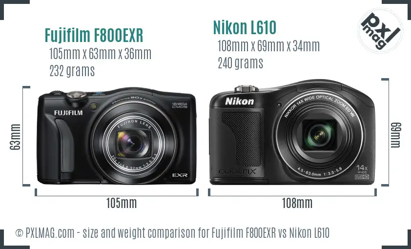 Fujifilm F800EXR vs Nikon L610 size comparison Fujifilm F800EXR vs Nikon L610 size comparison