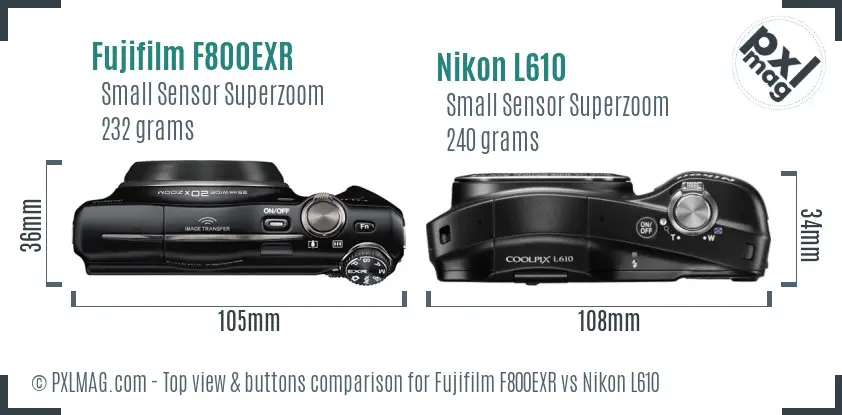 Fujifilm F800EXR vs Nikon L610 top view buttons comparison Fujifilm F800EXR vs Nikon L610 top view buttons comparison