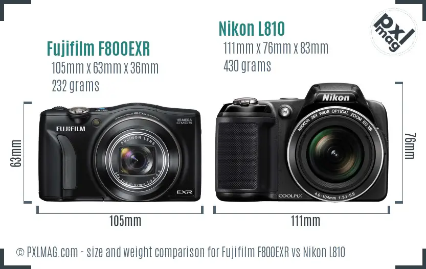 Fujifilm F800EXR vs Nikon L810 size comparison