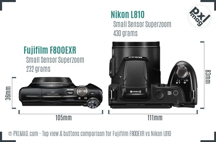 Fujifilm F800EXR vs Nikon L810 top view buttons comparison
