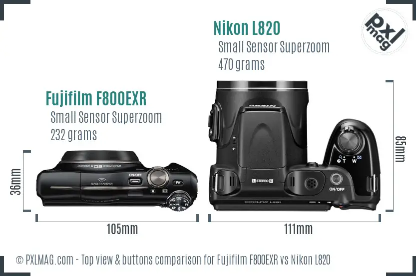 Fujifilm F800EXR vs Nikon L820 top view buttons comparison Fujifilm F800EXR vs Nikon L820 top view buttons comparison