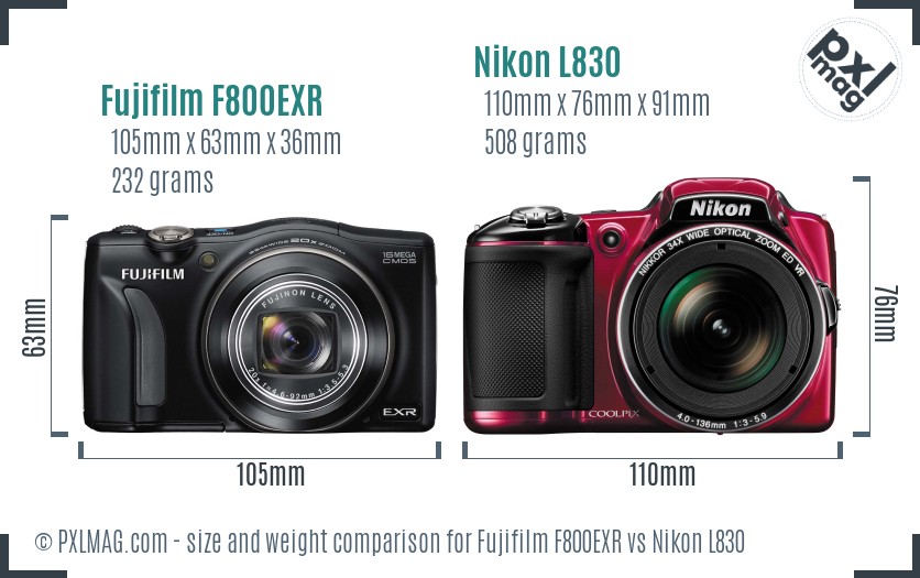 Fujifilm F800EXR vs Nikon L830 size comparison