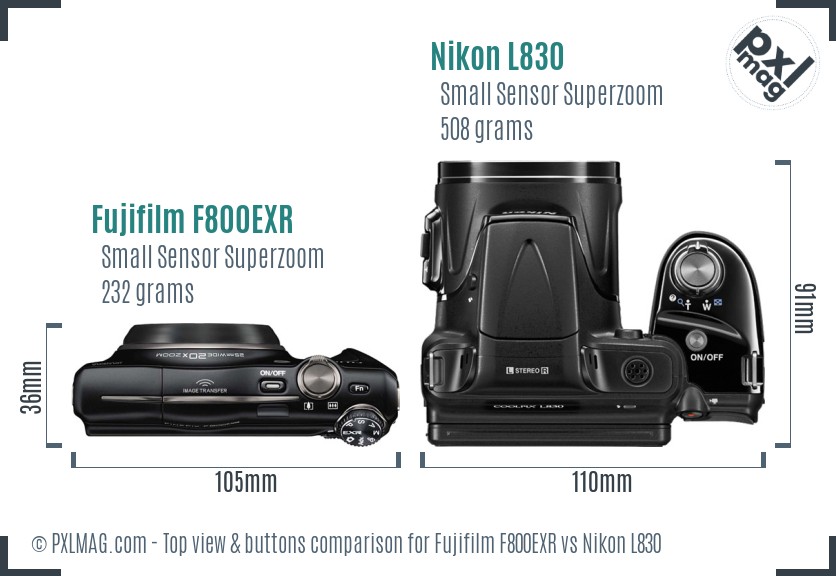 Fujifilm F800EXR vs Nikon L830 top view buttons comparison