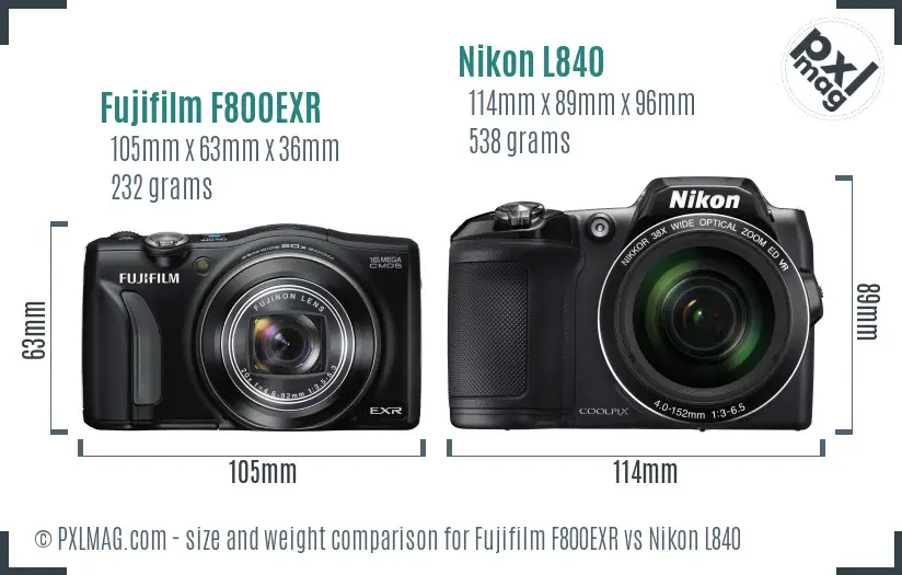Fujifilm F800EXR vs Nikon L840 size comparison