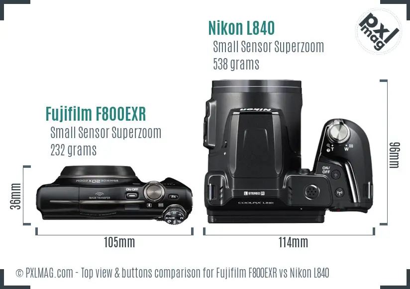 Fujifilm F800EXR vs Nikon L840 top view buttons comparison